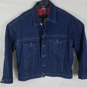 RARE Joico Embossed Denim Jacket Red Plaid Liner